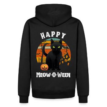 Schwarze Halloween-Katze mit Kürbis für Halloween - Männer Premium Bio Hoodie - Schwarz - Hinten - Nico (187cm)