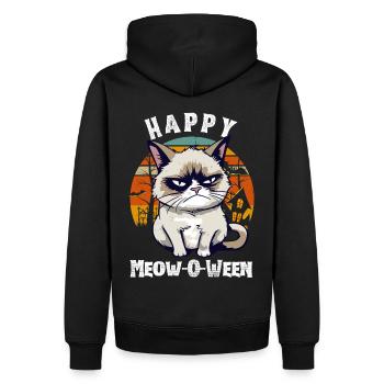 Süß & Gruselig Happy Halloween mit genervter Katze - Männer Premium Bio Hoodie - Schwarz - Hinten - Nico (187cm)