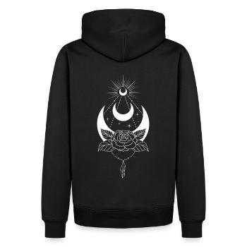 Mystisches Wicca Halbmond Design: Magie der Natur - Männer Premium Bio Hoodie - Schwarz - Hinten - Nico (187cm)