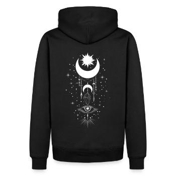 Mystisches Wicca-Design Mondphasen Sterne Kristall - Männer Premium Bio Hoodie - Schwarz - Hinten - Nico (187cm)