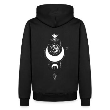 Mystisches Design: Auge mit Mondphasen & Kristalle - Männer Premium Bio Hoodie - Schwarz - Hinten - Nico (187cm)