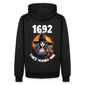 Halloween Sorcière du Mystère de Salem 1692 - Sweat à capuche Premium bio Homme - noir - Dos - Nico (187cm)