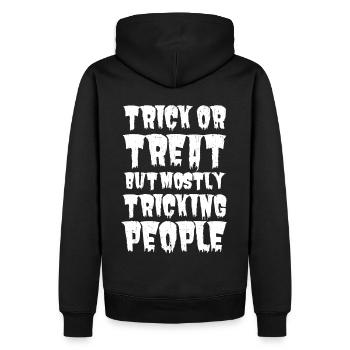 Halloween-Zynismus: Trick or Treat Mostly Tricking - Männer Premium Bio Hoodie - Schwarz - Hinten - Nico (187cm)