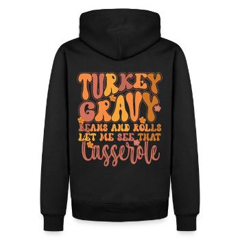 Drôle de sauce à la dinde : Dinde pèlerine Thanksgiving - Sweat à capuche Premium bio Homme - noir - Dos - Nico (187cm)