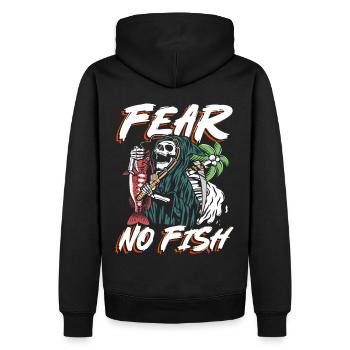 Keine Angst vor Fischen | Totenkopf- und Sensenmann-Angeln - Männer Premium Bio Hoodie - Schwarz - Hinten - Nico (187cm)