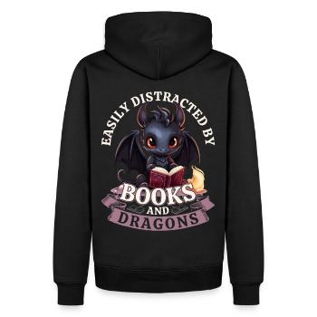 Facilement distrait par les livres et les dragons : Dragons - Sweat à capuche Premium bio Homme - noir - Dos - Nico (187cm)