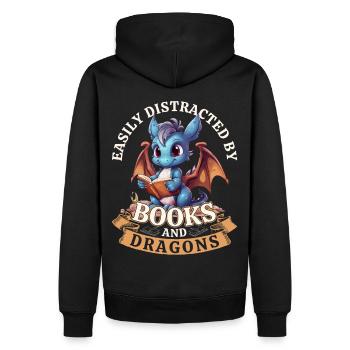 Easily Distracted By Books And Dragons: Dragons - Men’s Premium Organic Hoodie - black - Back - Nico (187cm)