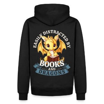 Facilement distrait par les livres et les dragons : Dragons - Sweat à capuche Premium bio Homme - noir - Dos - Nico (187cm)