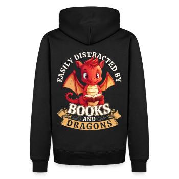 Facilement distrait par les livres et les dragons : Dragons - Sweat à capuche Premium bio Homme - noir - Dos - Nico (187cm)