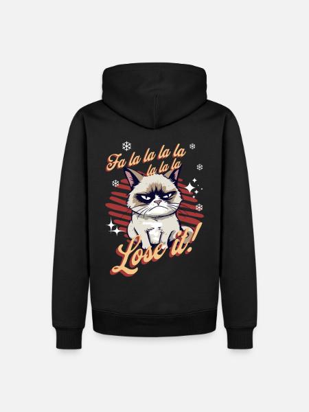 Angry Cat Xmas Sarcastic Funny Cat Meme - Men’s Premium Organic Hoodie - black