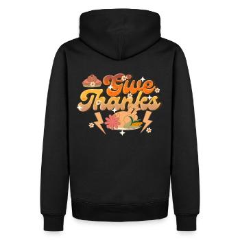 Thankful Give Thanks - Retro Thanksgiving Women - Männer Premium Bio Hoodie - Schwarz - Hinten - Nico (187cm)