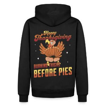 Happy Thanksgiving - Burning Thighs before Pies - Men’s Premium Organic Hoodie - black - Back - Nico (187cm)