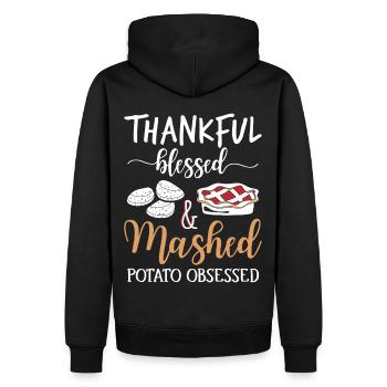 Thankful Potato: Lustiger Thanksgiving Truthahn - Männer Premium Bio Hoodie - Schwarz - Hinten - Nico (187cm)