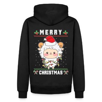 Joyeux Noël Doux Père Noël Mouton Noël moche - Sweat à capuche Premium bio Homme - noir - Dos - Nico (187cm)
