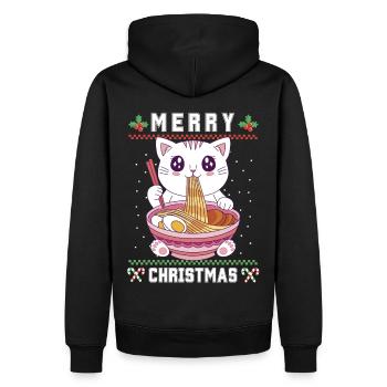 Süße Kawaii Anime Katze mit Ramen Ugly Christmas - Männer Premium Bio Hoodie - Schwarz - Hinten - Nico (187cm)