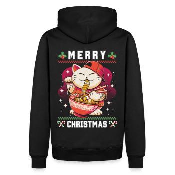 Chat d’anime kawaii mignon avec Ramen Noël laid - Sweat à capuche Premium bio Homme - noir - Dos - Nico (187cm)