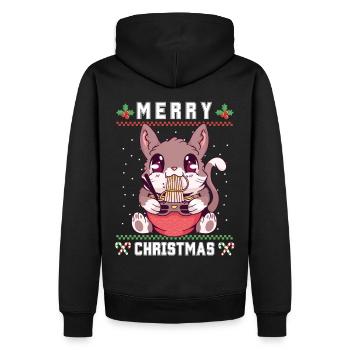 Süße Kawaii Anime Katze mit Ramen Ugly Christmas - Männer Premium Bio Hoodie - Schwarz - Hinten - Nico (187cm)