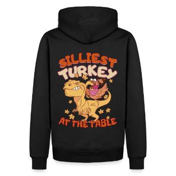 Thanksgiving T-Rex Silliest Turkey at the Table - Männer Premium Bio Hoodie - Schwarz - Hinten - Nico (187cm)