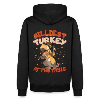 Thanksgiving T-Rex Silliest Turkey at the Table - Männer Premium Bio Hoodie - Schwarz - Hinten - Nico (187cm)