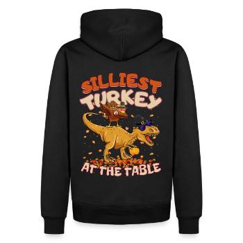 Thanksgiving T-Rex Silliest Turkey at the Table - Männer Premium Bio Hoodie - Schwarz - Hinten - Nico (187cm)