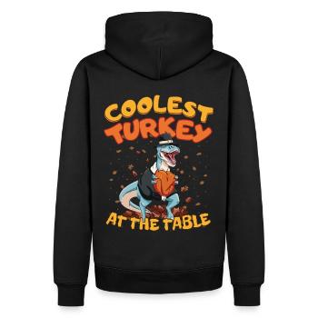 Thanksgiving T-Rex Coolest Turkey at the Table - Männer Premium Bio Hoodie - Schwarz - Hinten - Nico (187cm)
