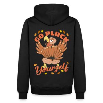Drôle de dinde Allez vous plumer Hunter Thanksgiving - Sweat à capuche Premium bio Homme - noir - Dos - Nico (187cm)