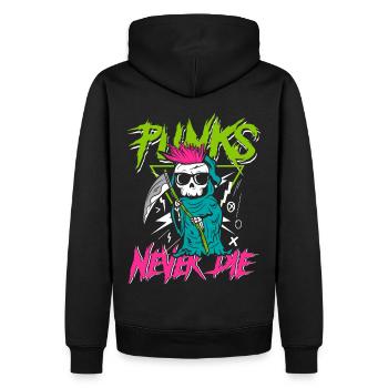 Punks never die | anti establishment skull - Men’s Premium Organic Hoodie - black - Back - Nico (187cm)