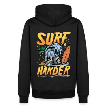 Härter surfen | Sun & Chill Beach Totenkopf - Männer Premium Bio Hoodie - Schwarz - Hinten - Nico (187cm)