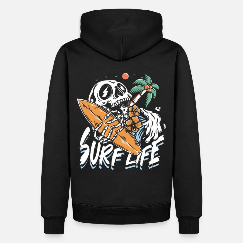 La vie de surf | Crâne de plage Sun & Chill - Sweat à capuche Premium bio Homme - noir