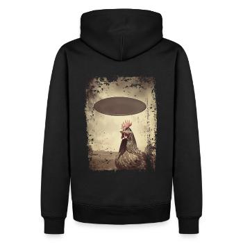 Lustiger Hahn und Huhn mit UFO Retro Vintage Alien - Männer Premium Bio Hoodie - Schwarz - Hinten - Nico (187cm)