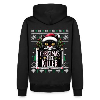 Meowy Tree Killer Cat Pajamas PJ Ugly Funny Xmas - Men’s Premium Organic Hoodie - black - Back - Nico (187cm)