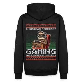 Funny Christmas Forecast Gaming Faultier Ugly Xmas - Männer Premium Bio Hoodie - Schwarz - Hinten - Nico (187cm)