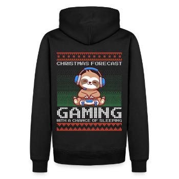 Funny Christmas Forecast Gaming Faultier Ugly Xmas - Männer Premium Bio Hoodie - Schwarz - Hinten - Nico (187cm)