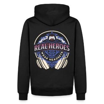 Real Heroes wear Headsets Funny Gamer Boys & Kids - Männer Premium Bio Hoodie - Schwarz - Hinten - Nico (187cm)