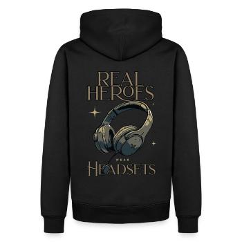 Les vrais héros portent des casques Funny Gamer Boys & Kids - Sweat à capuche Premium bio Homme - noir - Dos - Nico (187cm)