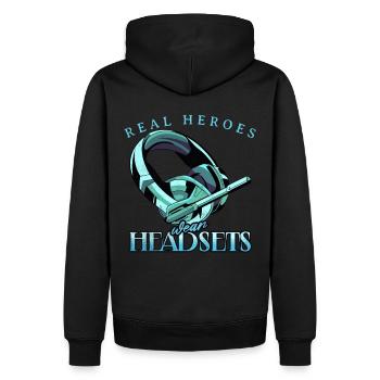 Real Heroes wear Headsets Funny Gamer Boys & Kids - Männer Premium Bio Hoodie - Schwarz - Hinten - Nico (187cm)