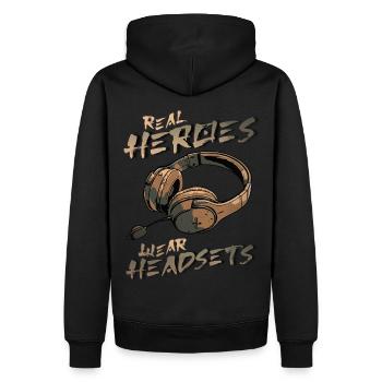 Real Heroes wear Headsets Funny Gamer Boys & Kids - Männer Premium Bio Hoodie - Schwarz - Hinten - Nico (187cm)