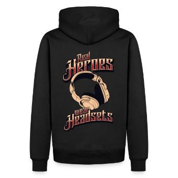 Real Heroes wear Headsets Funny Gamer Boys & Kids - Männer Premium Bio Hoodie - Schwarz - Hinten - Nico (187cm)