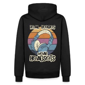 Real Heroes wear Headsets Funny Gamer Boys & Kids - Männer Premium Bio Hoodie - Schwarz - Hinten - Nico (187cm)