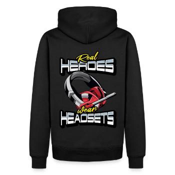 Real Heroes wear Headsets Funny Gamer Boys & Kids - Männer Premium Bio Hoodie - Schwarz - Hinten - Nico (187cm)
