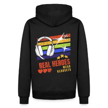 Les vrais héros portent des casques Funny Gamer Boys & Kids - Sweat à capuche Premium bio Homme - noir - Dos - Nico (187cm)