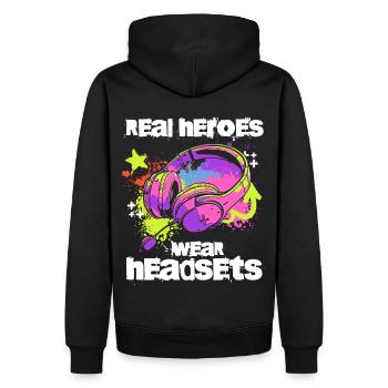 Real Heroes wear Headsets Funny Gamer Boys & Kids - Männer Premium Bio Hoodie - Schwarz - Hinten - Nico (187cm)