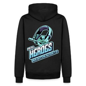 Les vrais héros portent des casques Funny Gamer Boys & Kids - Sweat à capuche Premium bio Homme - noir - Dos - Nico (187cm)