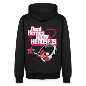 Real Heroes wear Headsets Funny Gamer Boys & Kids - Männer Premium Bio Hoodie - Schwarz - Hinten - Nico (187cm)
