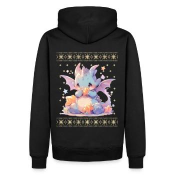 Kawaii Drachen im Ugly Christmas Sweater Style - Männer Premium Bio Hoodie - Schwarz - Hinten - Nico (187cm)