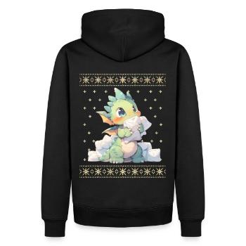 Kawaii Drachen im Ugly Christmas Sweater Style - Männer Premium Bio Hoodie - Schwarz - Hinten - Nico (187cm)