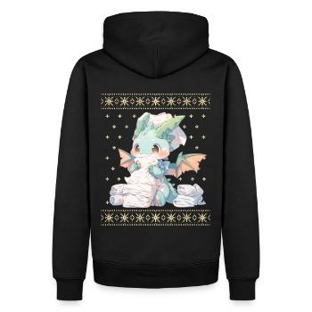 Kawaii Drachen im Ugly Christmas Sweater Style - Männer Premium Bio Hoodie - Schwarz - Hinten - Nico (187cm)