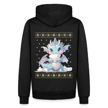Kawaii Drachen im Ugly Christmas Sweater Style - Männer Premium Bio Hoodie - Schwarz - Hinten - Nico (187cm)