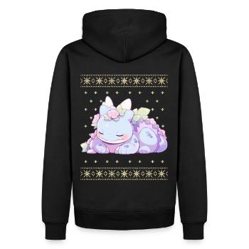 Kawaii Drachen im Ugly Christmas Sweater Style - Männer Premium Bio Hoodie - Schwarz - Hinten - Nico (187cm)