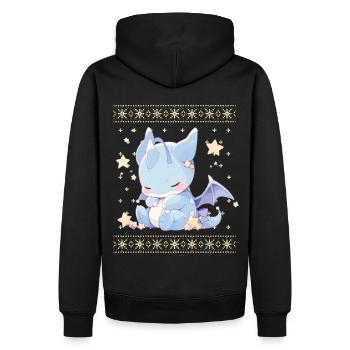 Kawaii Drachen im Ugly Christmas Sweater Style - Männer Premium Bio Hoodie - Schwarz - Hinten - Nico (187cm)